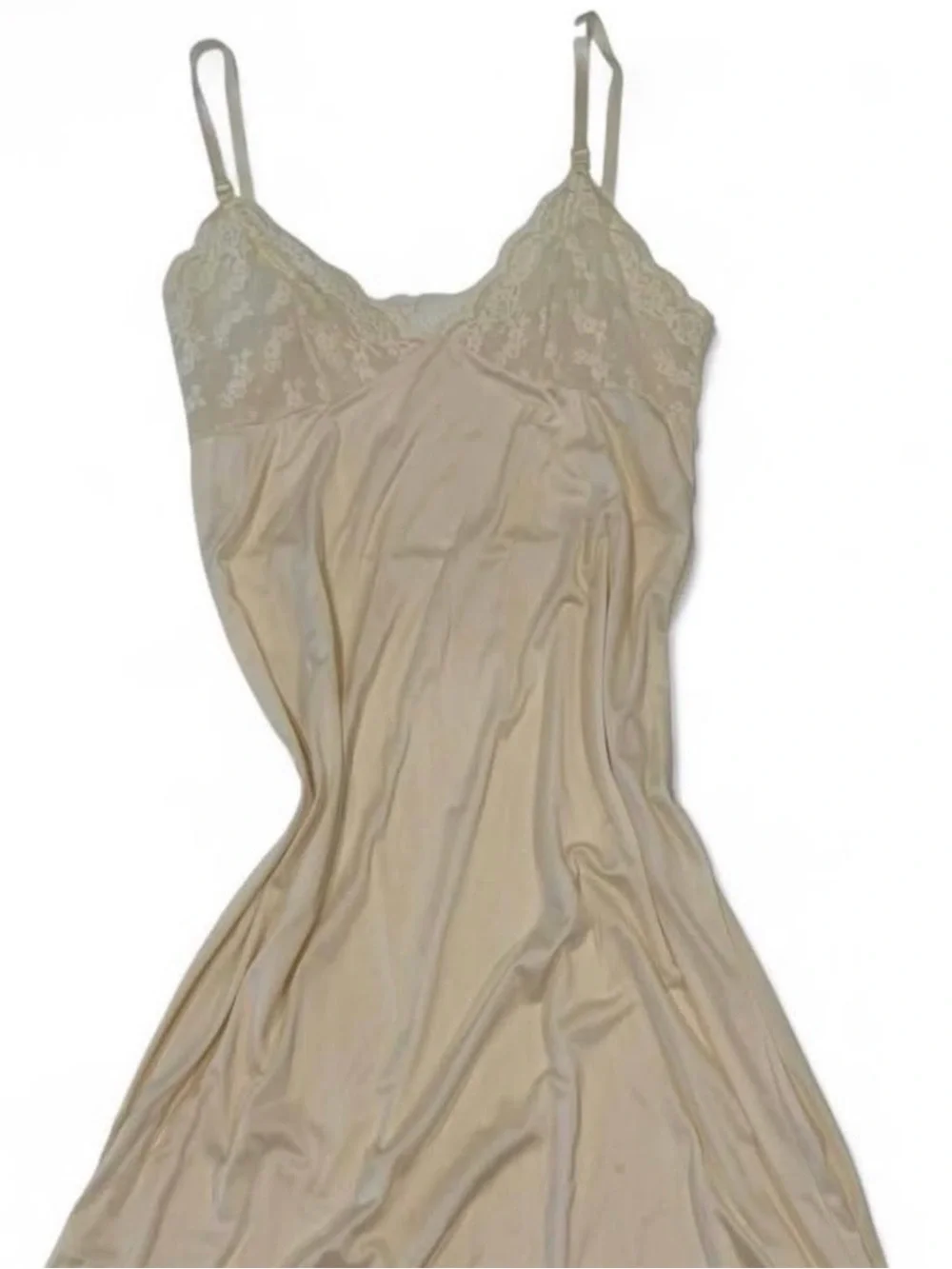 Vintage Satin Lace-Trim Slip Dress - Cream | Size 36 | Dixie Belle